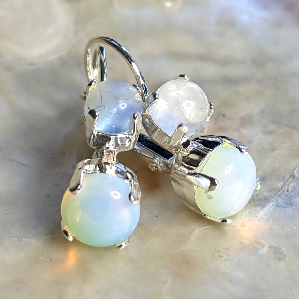 White Opal/Opalite Earrings In Sterling Plated